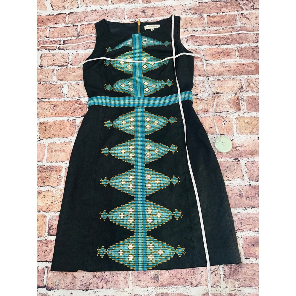 Beth‎ Bowley Black Beaded Geometric Sheath Dress Sleeveless Size 4 Flawed - Picture 14 of 16